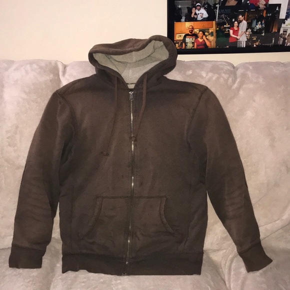 Sonoma Life + Style small brown zippered hoodie Sherpa lined jacket damaged 💕 - Picture 1 of 7